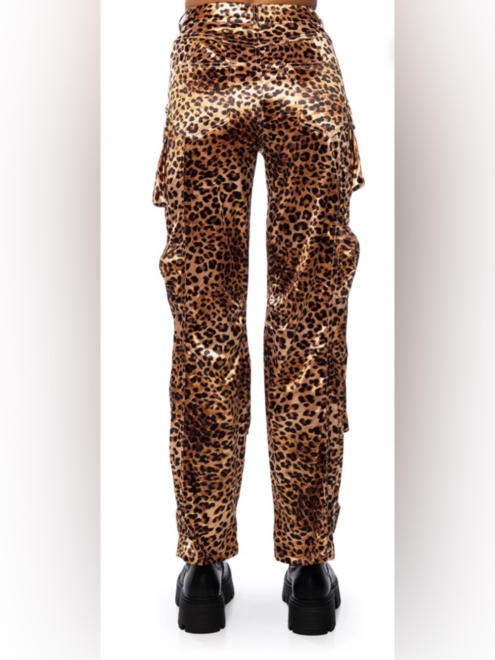 AKIRA Leopard Print Flared Cargo Pants - Brown & Black - Picture 3 of 5